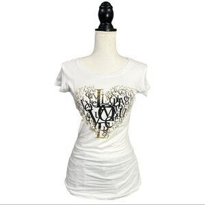 LOVE Heart Gold Foil Graphic Print Tee White 0055